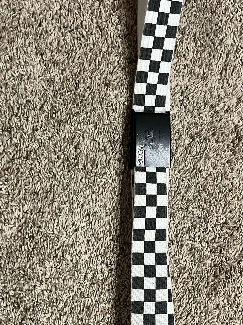 Vans Black & White Checkerboard Web Belt with Logo Buckle